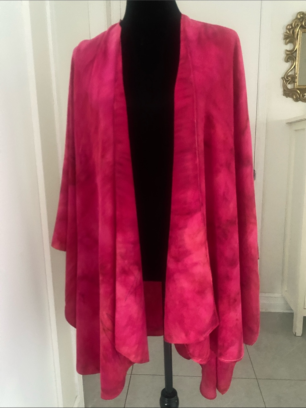 Jean Louis Mireault Quebec Designer Large SILK Fuchsia Tie-Dye Wrap Shawl /Scarf